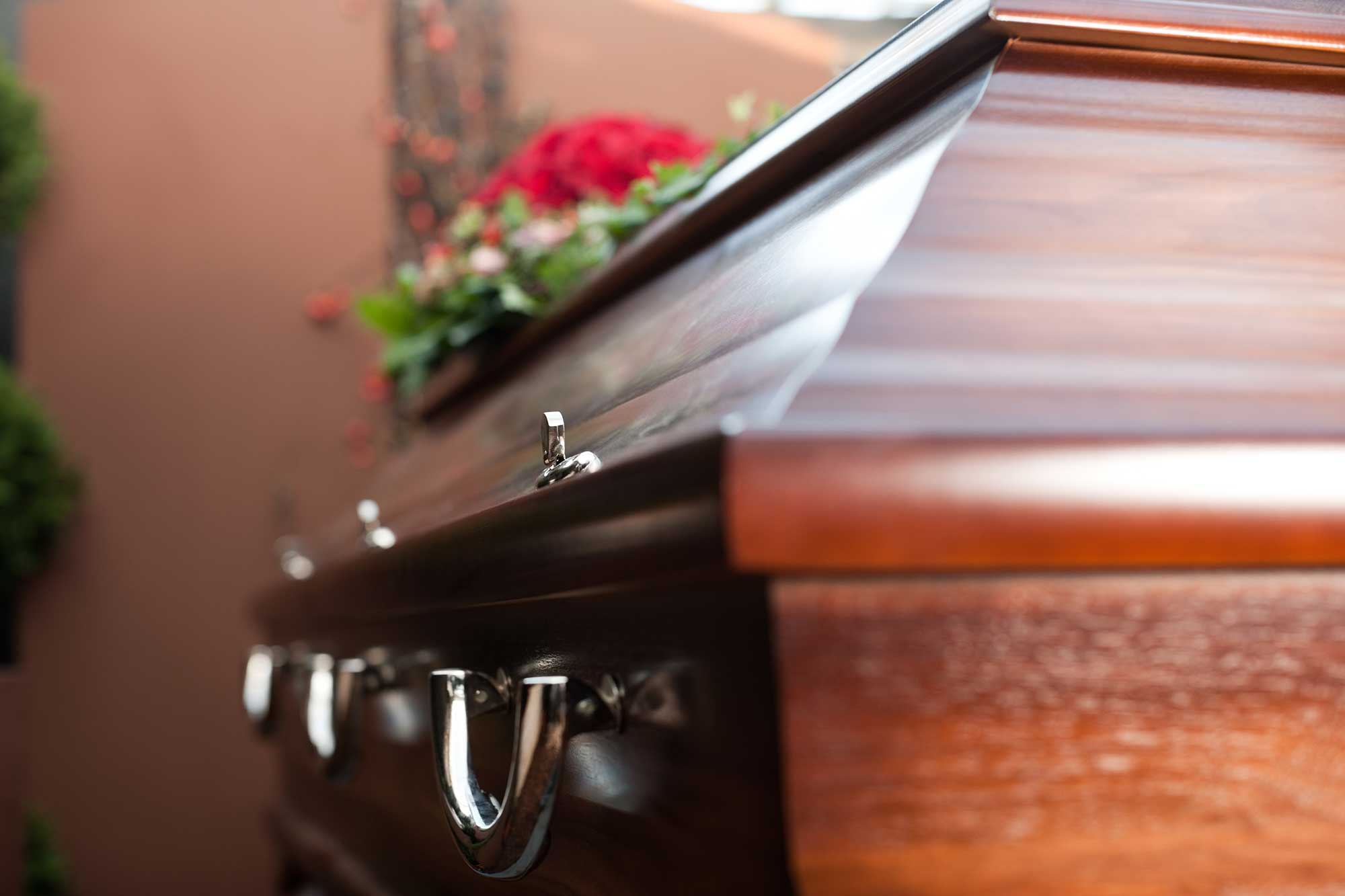 Close up of a coffin