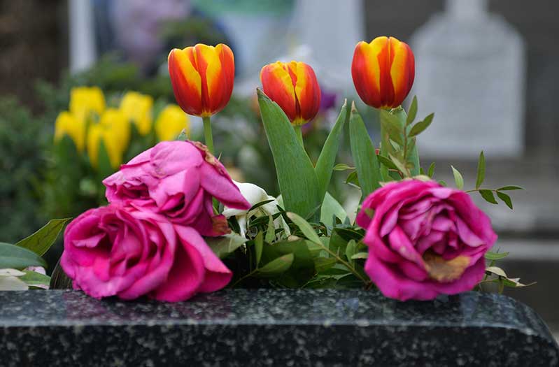 Flowers on gravestone